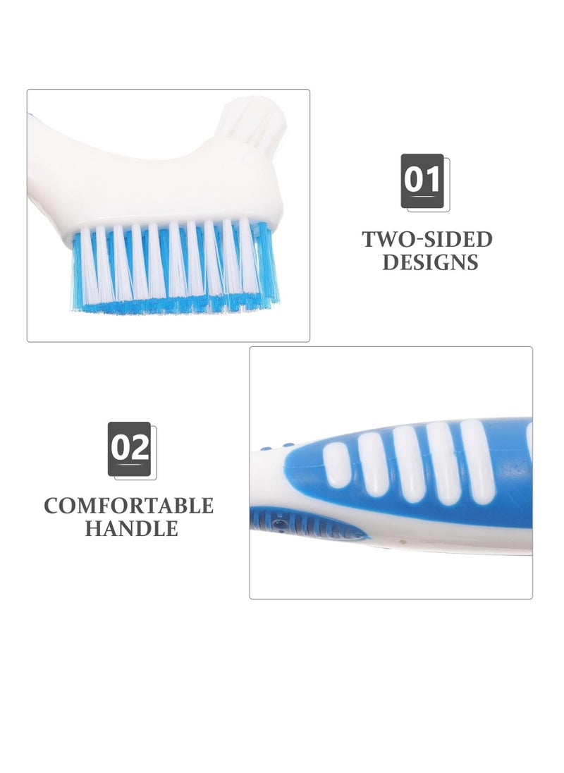 Healeved 2 Sets Denture with Toothbrush Cases, Denture Cleaning Personal Denture Toothbrush Small Double-Side Assorted Color