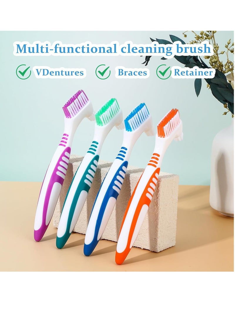 WLLHYF 12 Pcs Denture Brush for False Teeth Denture Care Cleaning Brush Double Sided Toothbrush Portable Soft Multi-Layered Bristles Cleaner Brush Ergonomic Rubber Handle