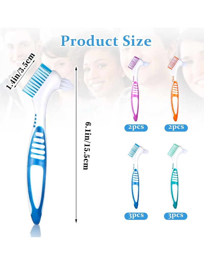 WLLHYF 12 Pcs Denture Brush for False Teeth Denture Care Cleaning Brush Double Sided Toothbrush Portable Soft Multi-Layered Bristles Cleaner Brush Ergonomic Rubber Handle