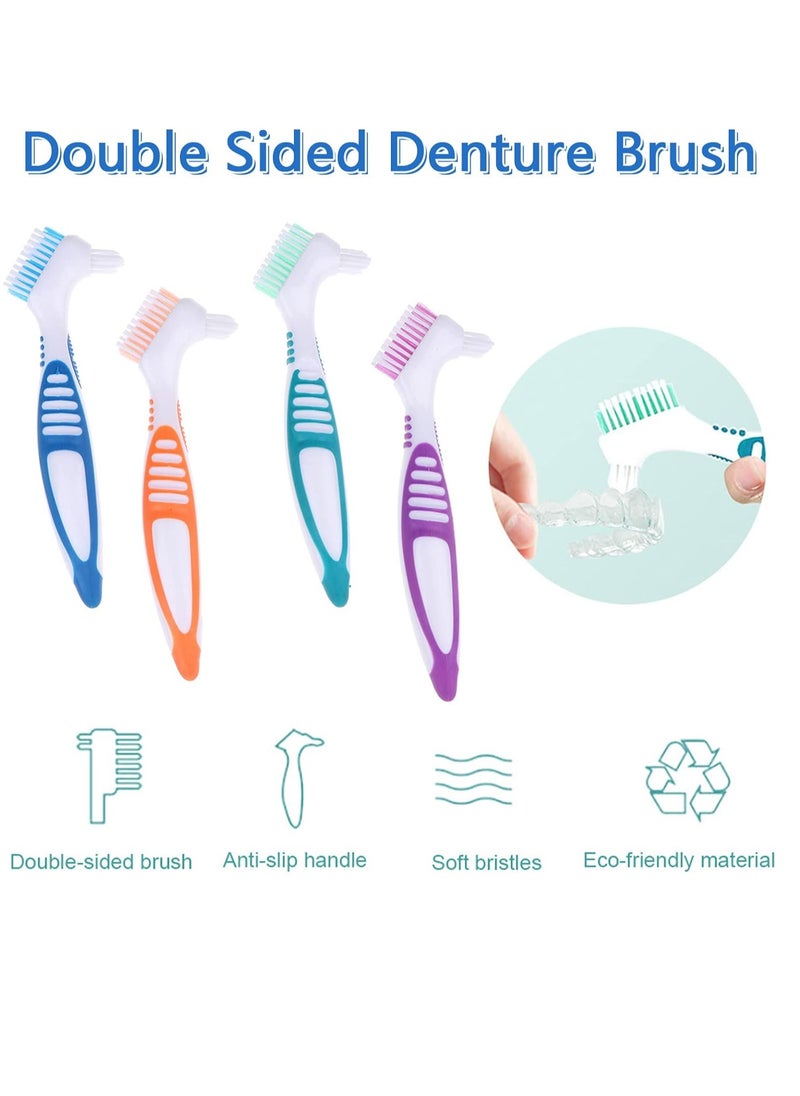 Denture Brush, 4 Pieces Small Toothbrush for Dentures, Multi-Layered Bristles Ergonomic Rubber Handle for False Teeth Cleaning