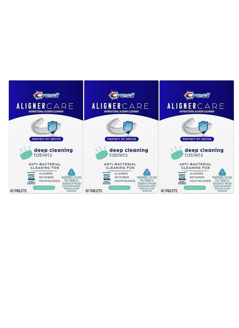 Crest Aligner Care Deep Cleaning Anti-Bacterial Tablets for Aligners, Retainers, Mouthguards, 60-Count, Pack of 3