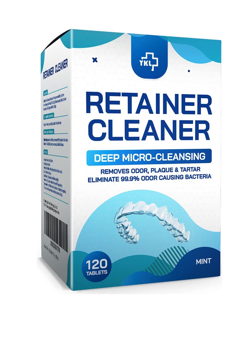 Retainer & Denture Cleaner Tablets - 4 Months Supply (120 pcs) Dental Retainers for Aligner - Mouth & Night Guards - False Teeth Whitening - Removes Odor & Plaque (120 Pcs)