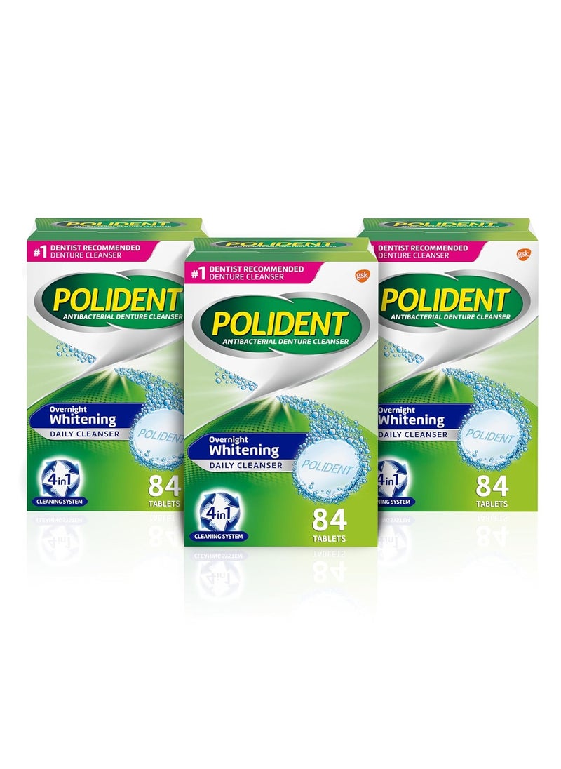 Polident Overnight Whitening Denture Cleanser Tablets - 84 Count (Pack of 3)