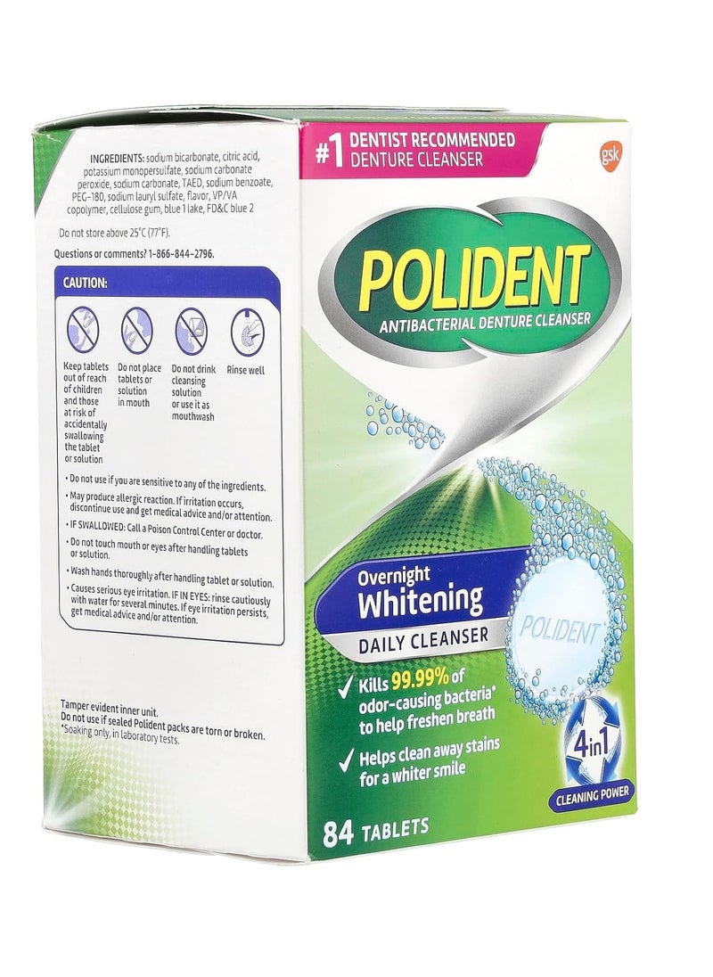 Polident Overnight Whitening Triple Mint Freshness Denture Cleaner Tablets - 84 CT