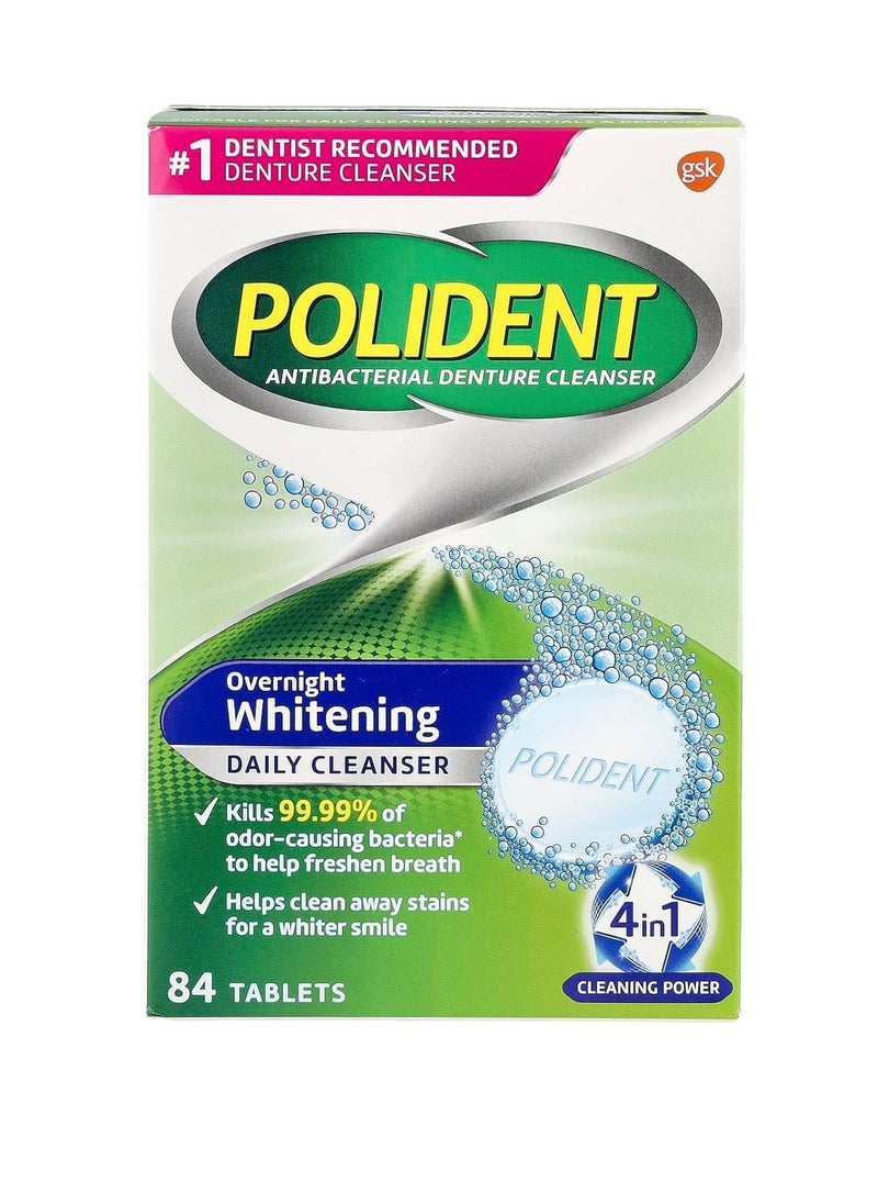 Polident Overnight Whitening Triple Mint Freshness Denture Cleaner Tablets - 84 CT