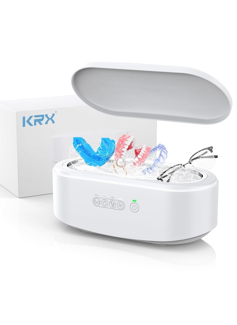 Ultrasonic Cleaner for Dentures, KRX Professional Ultrasonic Cleaner Machine with 4 Time Modes for All Dental, Retainer, Aligner, Braces, Mouth Guards, Toothbrush Head, Brushes (Pure White, 450ml)