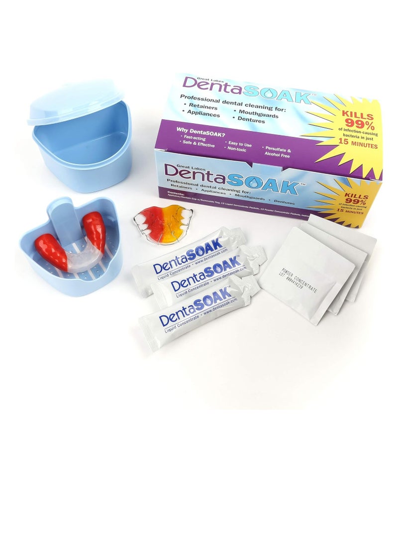 DentaSOAK® Starter Kit - Mouthguard, Retainer, Denture, Appliance Cleaner – 100% Safe – Non-Toxic, Persulfate Free, Gluten Free & Alcohol Free – 3 Month Supply – Mint Scented