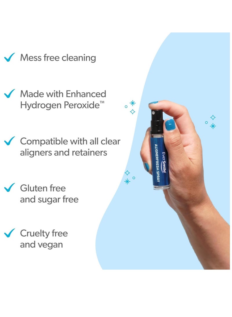 EverSmile AlignerFresh Original Clean Spray. Retainer & Invisalign Cleaner Spray - On The Go Aligner Cleaning & Teeth Whitening. Kills Bacteria & Freshens Bad Breath. Mint Flavored (2pk)