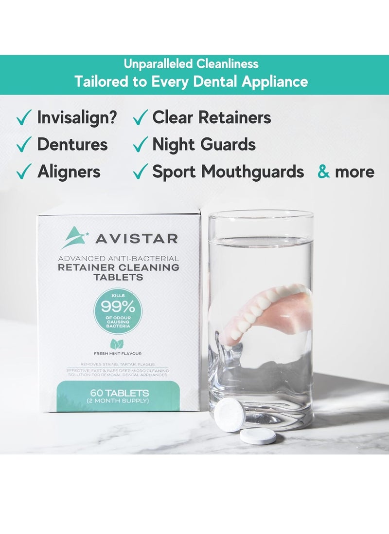 Retainer & Mouth Guard Cleaner Tablets - Mint Flavor Retainer Cleaner Tablets & Invisalign Cleaner -Denture Cleaning Tablets, Denture Cleaner, Aligners, Night Guard - Oral Dental Care FSA HSA Approved