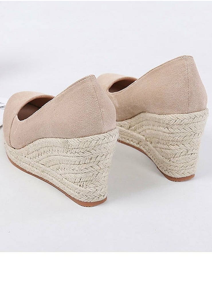 Women's Platform Espadrilles Wedge Heeled Sandals Slip On Closed Pointed Toe Wedge Pumps Apricot