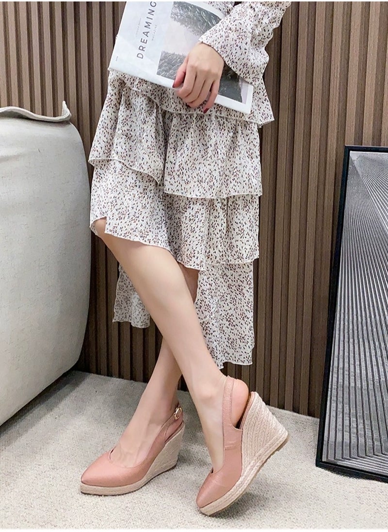 Espadrilles Wedge Sandals Closed Pointed Toe Slingback Buckle Strap Wedges Pumps Platform Heeled Sandal Dark Pink