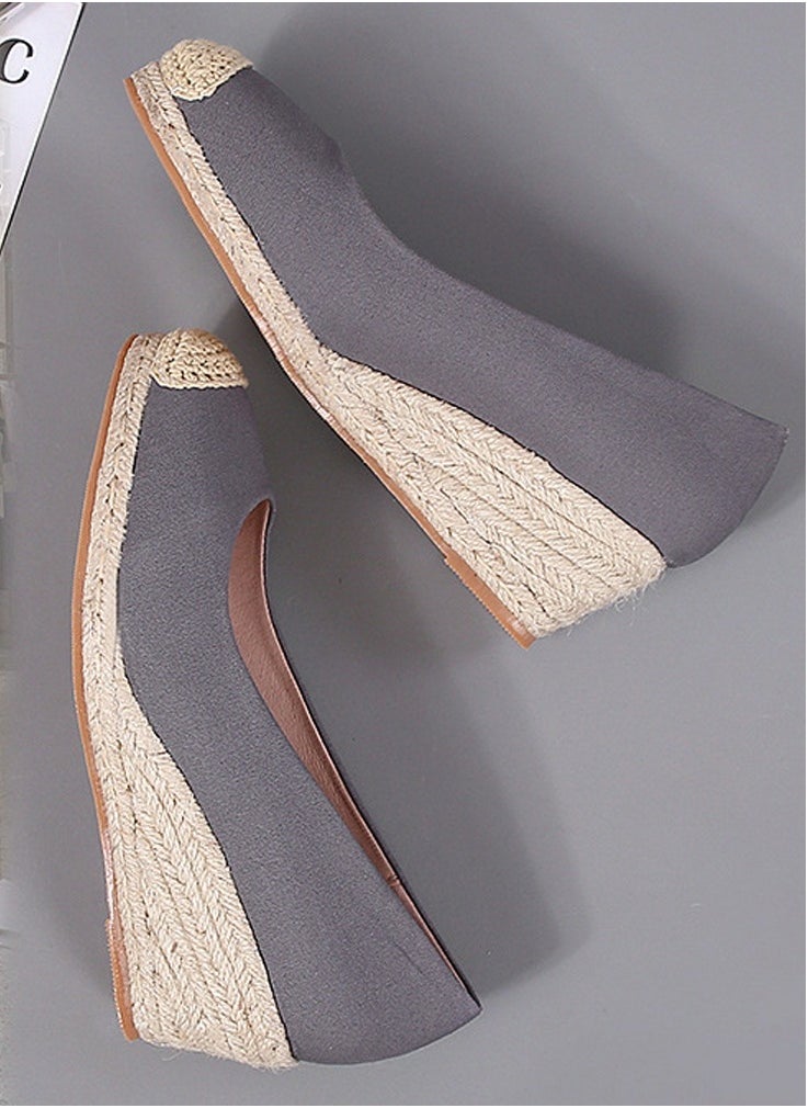 Women's Platform Espadrilles Wedge Heeled Sandals Slip On Closed Round Toe Wedge Shoes Dark Grey