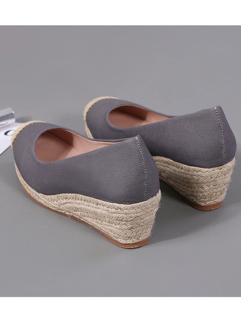 Women's Platform Espadrilles Wedge Heeled Sandals Slip On Closed Round Toe Wedge Shoes Dark Grey