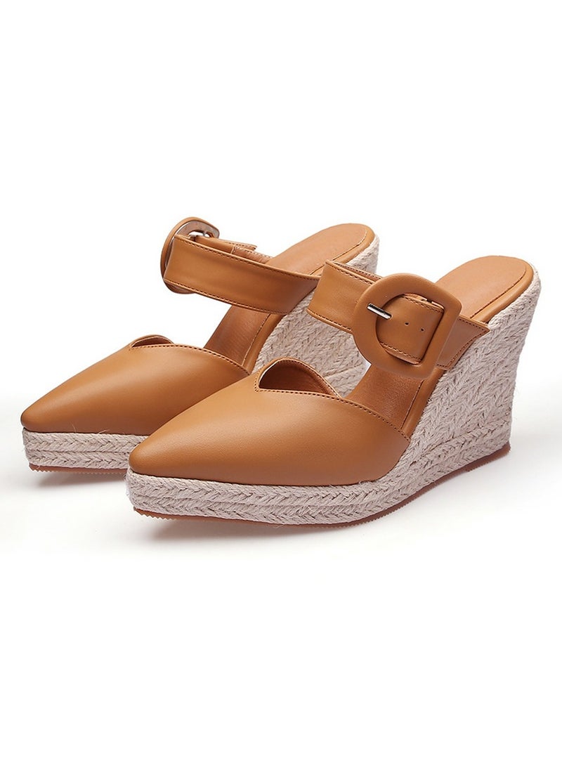 Women's Platform Espadrilles Wedge Heeled Sandals Slip On Closed Pointed Toe Wedge Pumps Brown