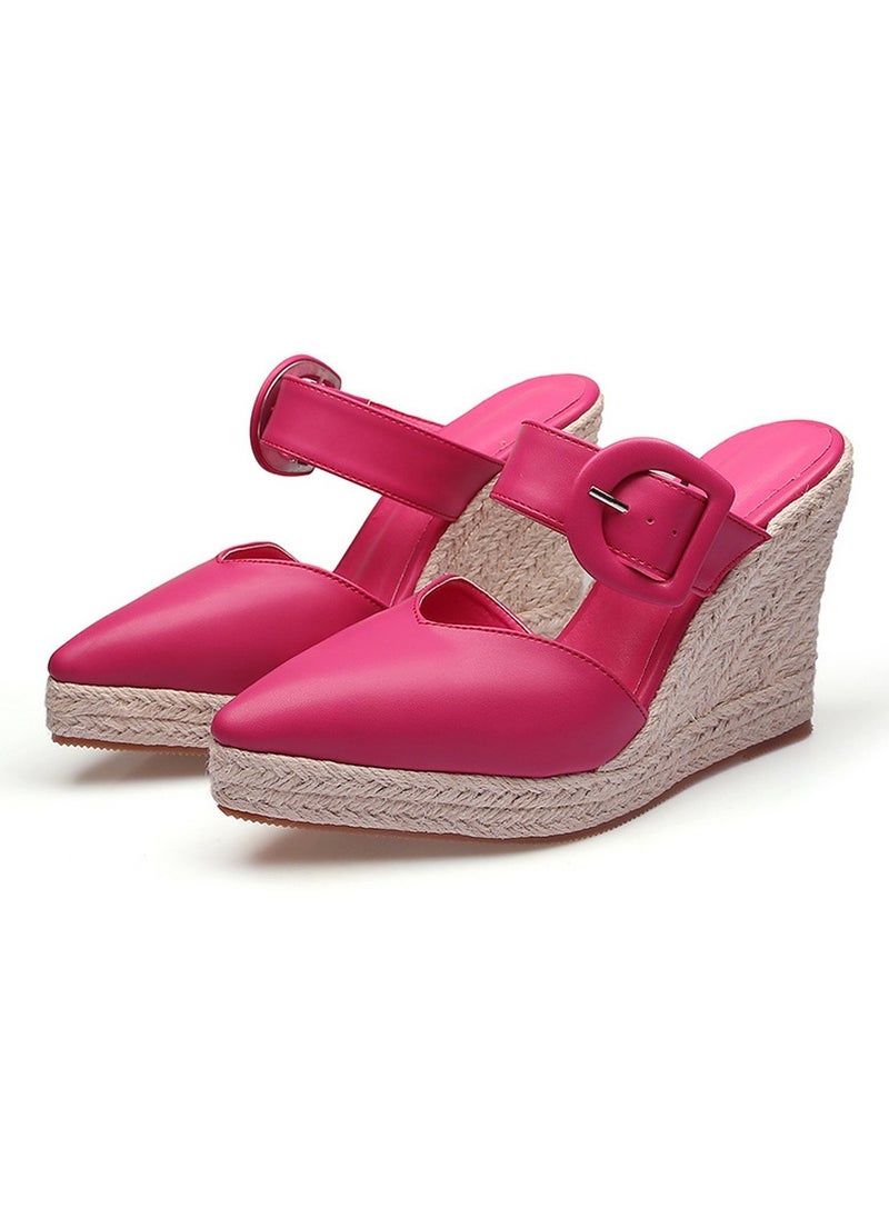 Women's Platform Espadrilles Wedge Heeled Sandals Slip On Closed Pointed Toe Wedge Pumps Rose Pink