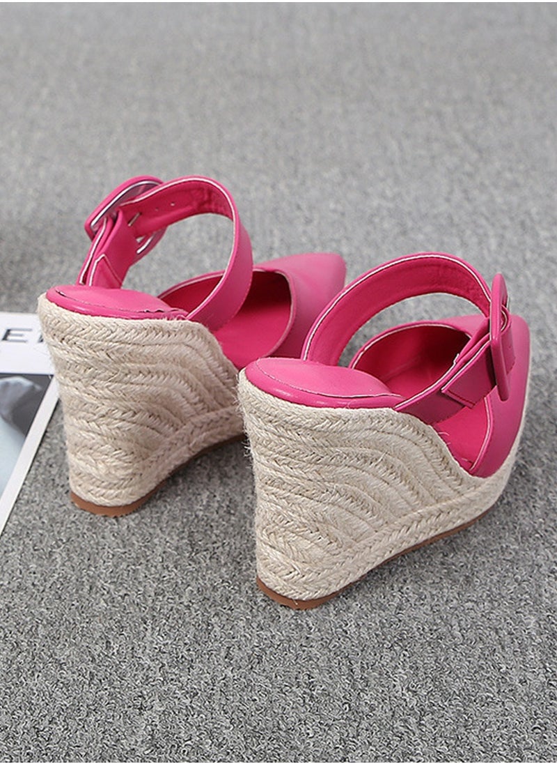 Women's Platform Espadrilles Wedge Heeled Sandals Slip On Closed Pointed Toe Wedge Pumps Rose Pink