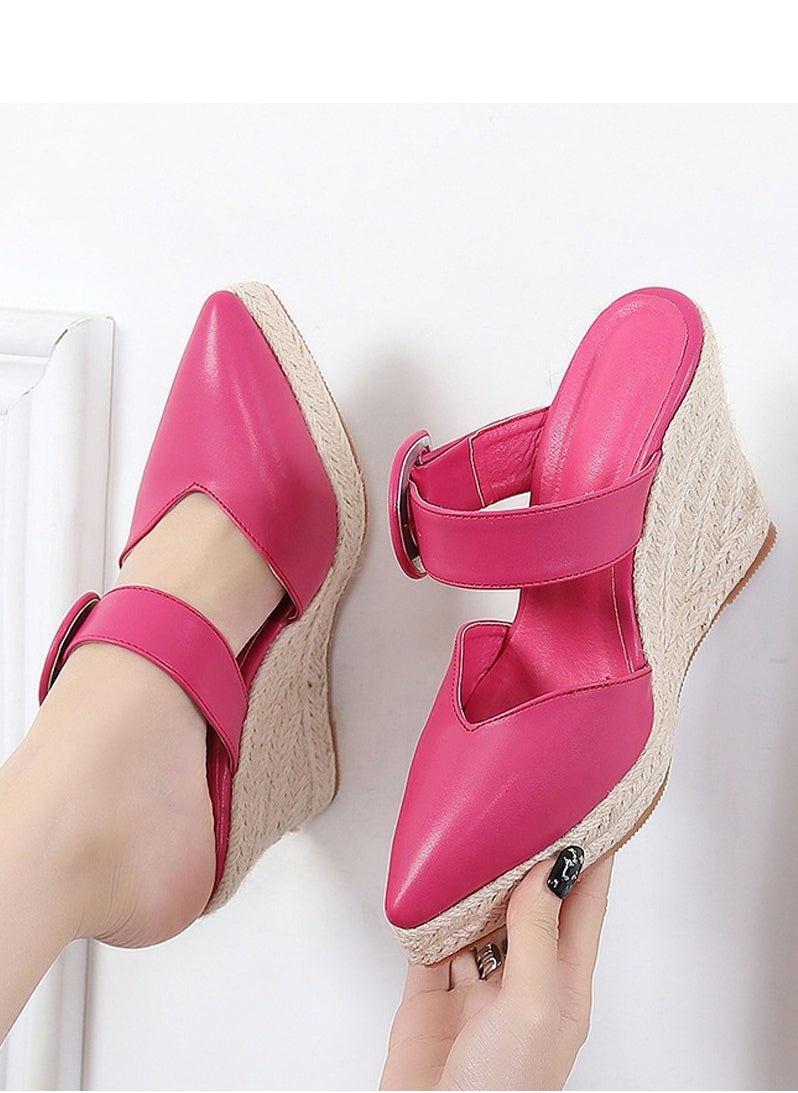 Women's Platform Espadrilles Wedge Heeled Sandals Slip On Closed Pointed Toe Wedge Pumps Rose Pink