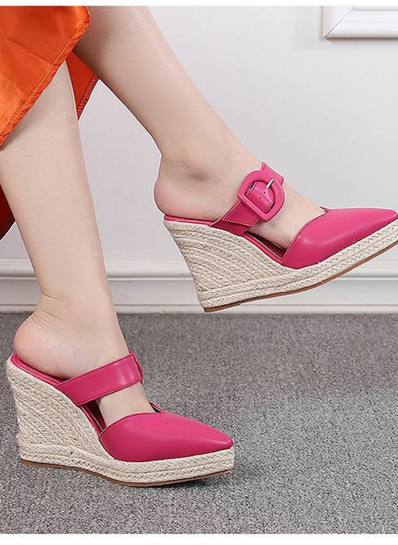 Women's Platform Espadrilles Wedge Heeled Sandals Slip On Closed Pointed Toe Wedge Pumps Rose Pink