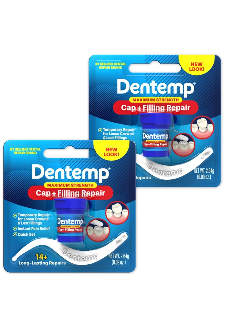 Dentemp Maximum Strength Loose Cap and Lost Filling Repair - Dental Repair Kit for Instant Pain Relief (Pack of 2)