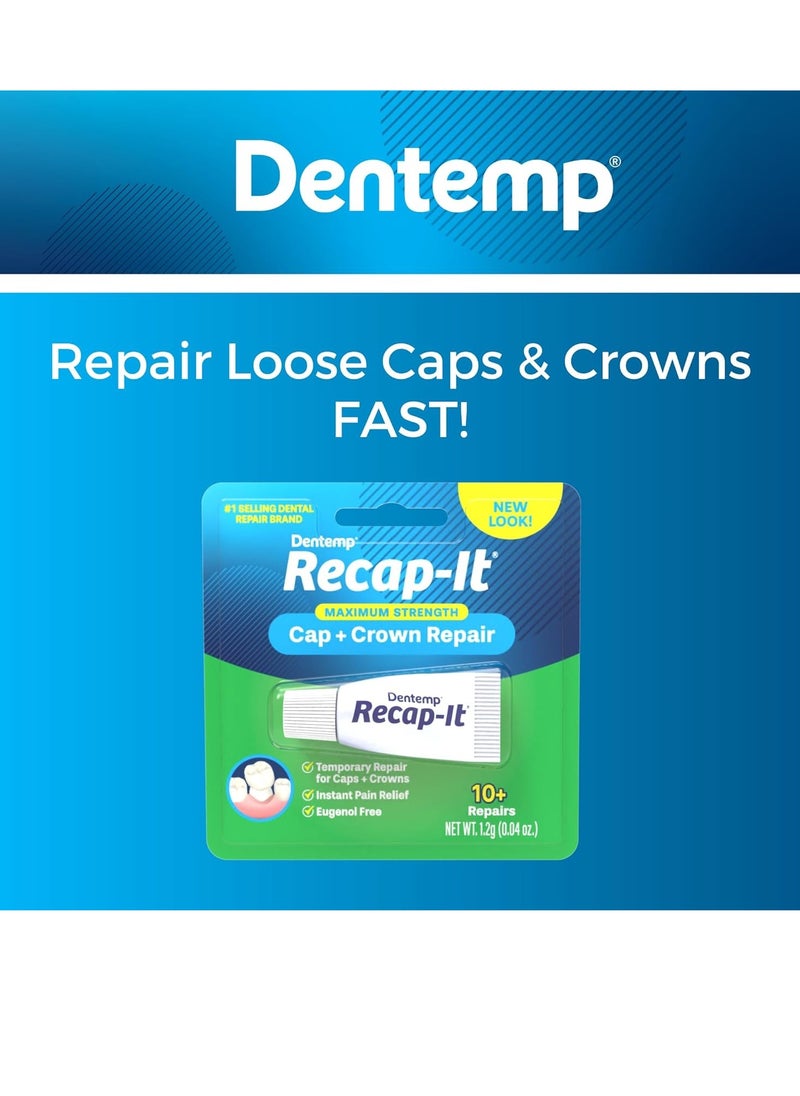 Dentemp Recap-It Cap and Crown Repair Dental Kit - Fast Acting Formula Dental Cement for Loose Caps (Pack of 3) - Temporary Cement for Crown and Bridge