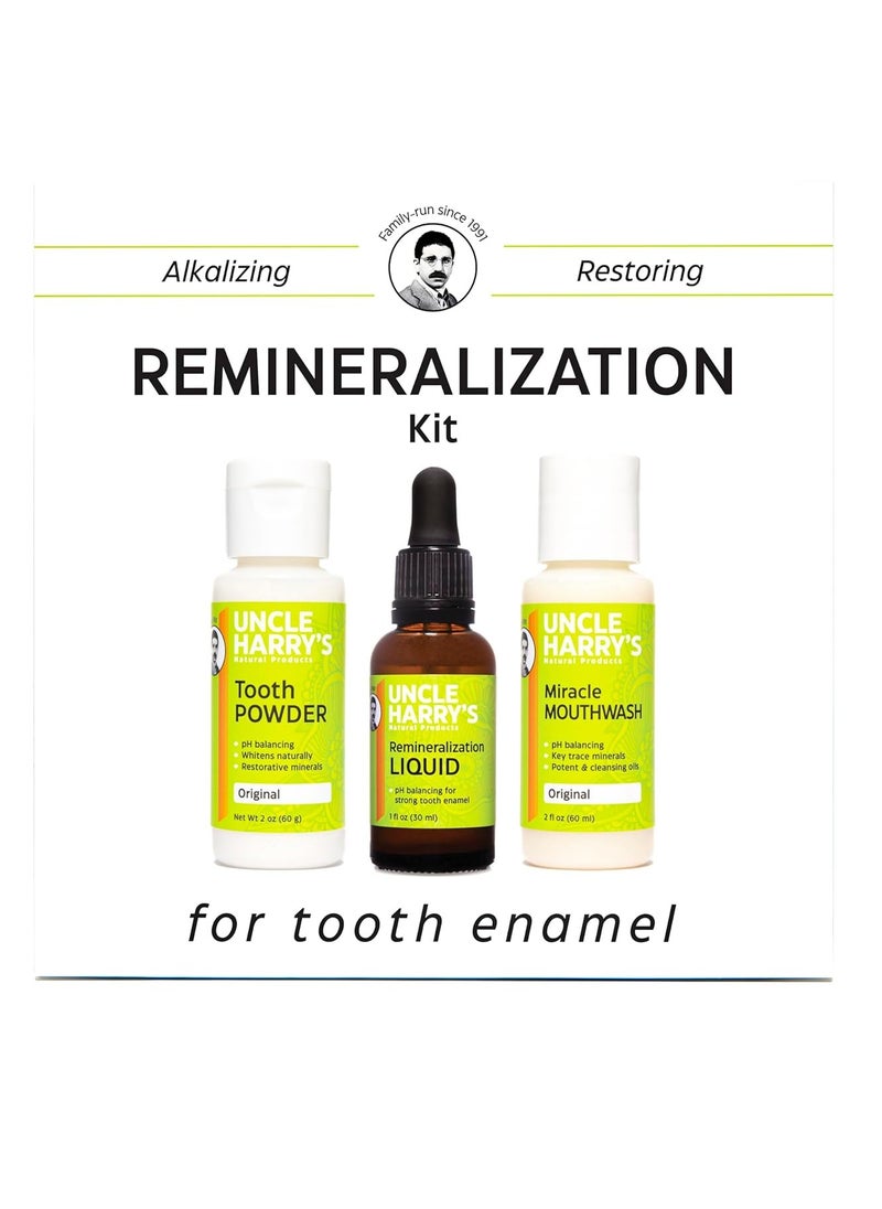 Uncle Harry's Natural Remineralization Kit for Tooth Enamel & Mineral - 3 Products Strengthen Weak Enamel & Correct Oral Care Issues (1 kit)