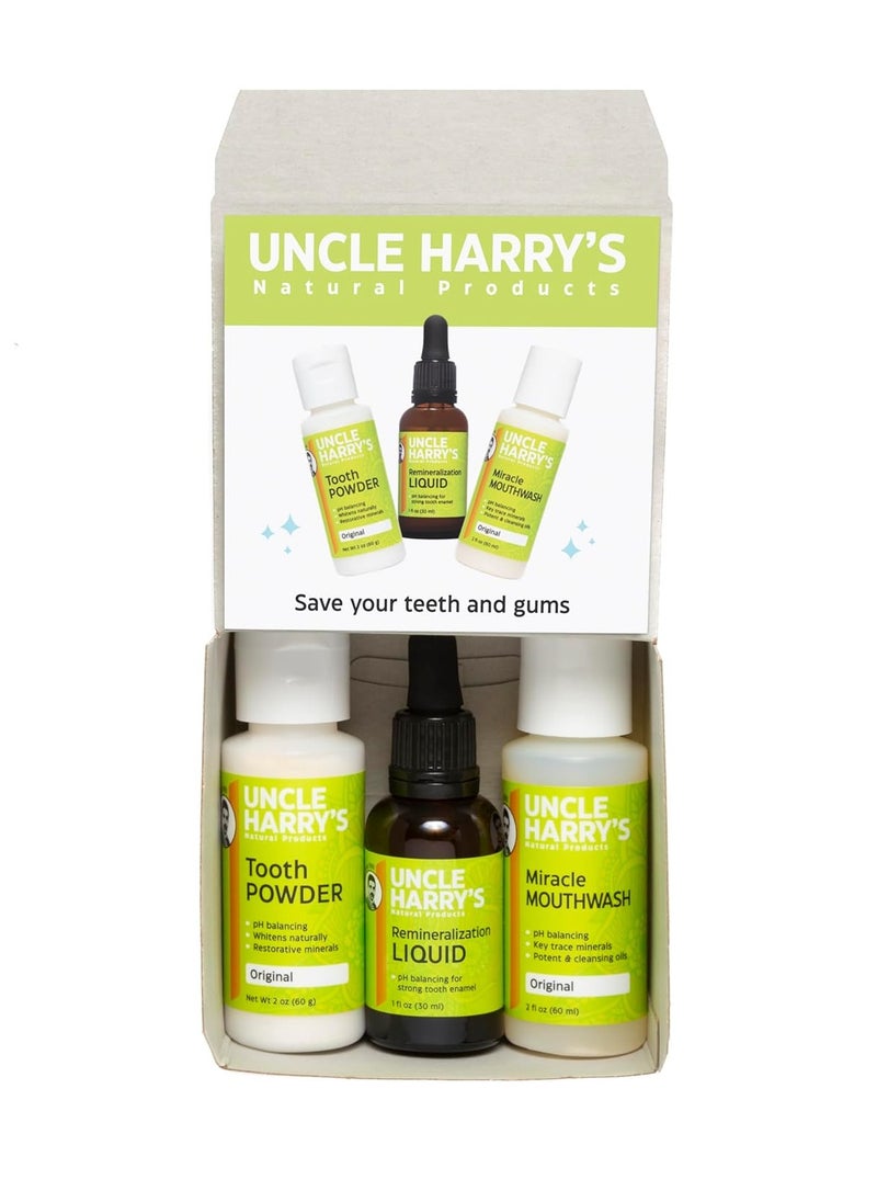 Uncle Harry's Natural Remineralization Kit for Tooth Enamel & Mineral - 3 Products Strengthen Weak Enamel & Correct Oral Care Issues (1 kit)