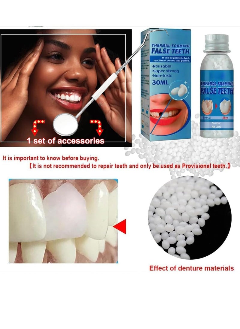 Tooth Provisional Teeth Kit, Provisional Fake Teeth Replacement Kit for Provisional Restoration of Missing & Broken Teeth Replacement Dentures, DIY Heat Fit Beads. 【30Ml -1 Bottle】