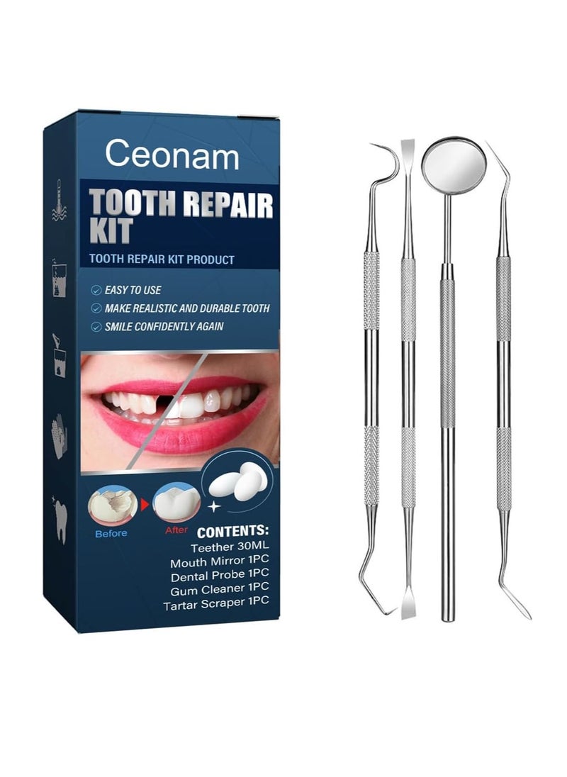 Tooth Repair Kit - Temporary Fake Teeth Replacement Kit with Dental Mirror Tools for Temporary Restoration of Missing & Broken Teeth Replacement Dentures