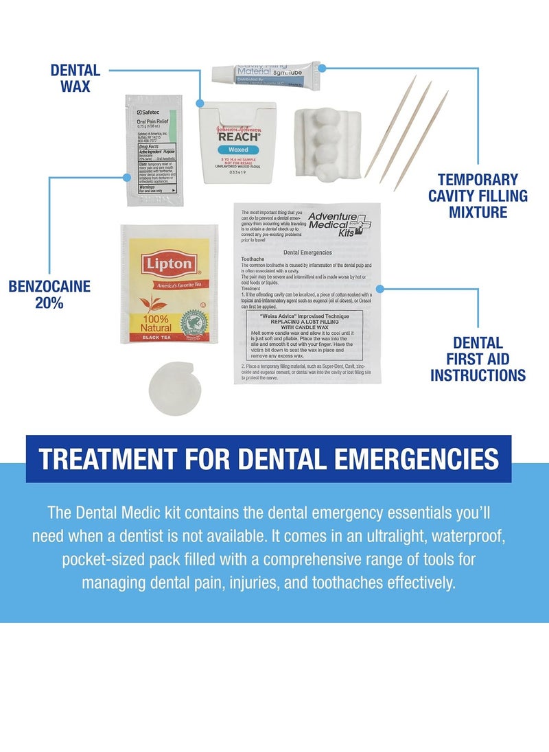 Adventure Medical Kits Dental Medic Kit - Travel Dental Kit for Emergency Tooth Care - Includes Orasol Gel, Tural Tea, Temporary Cavity Filling & More