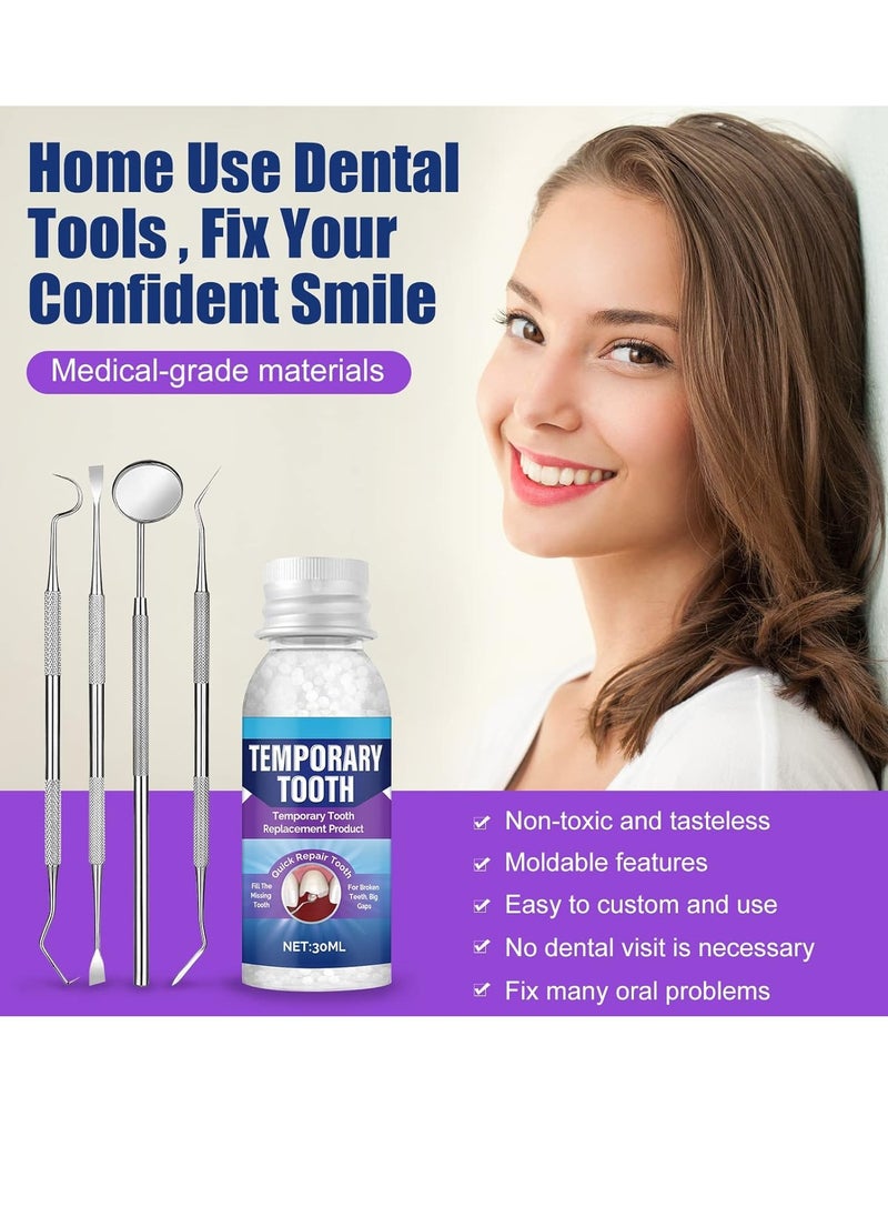 Tooth Repair Kit, Moldable Tooth Filling Repair Kit with 4 Dental Tools, Fake Teeth DIY at Home, Fixing Missing & Broken Tooth Replacements for Men Women