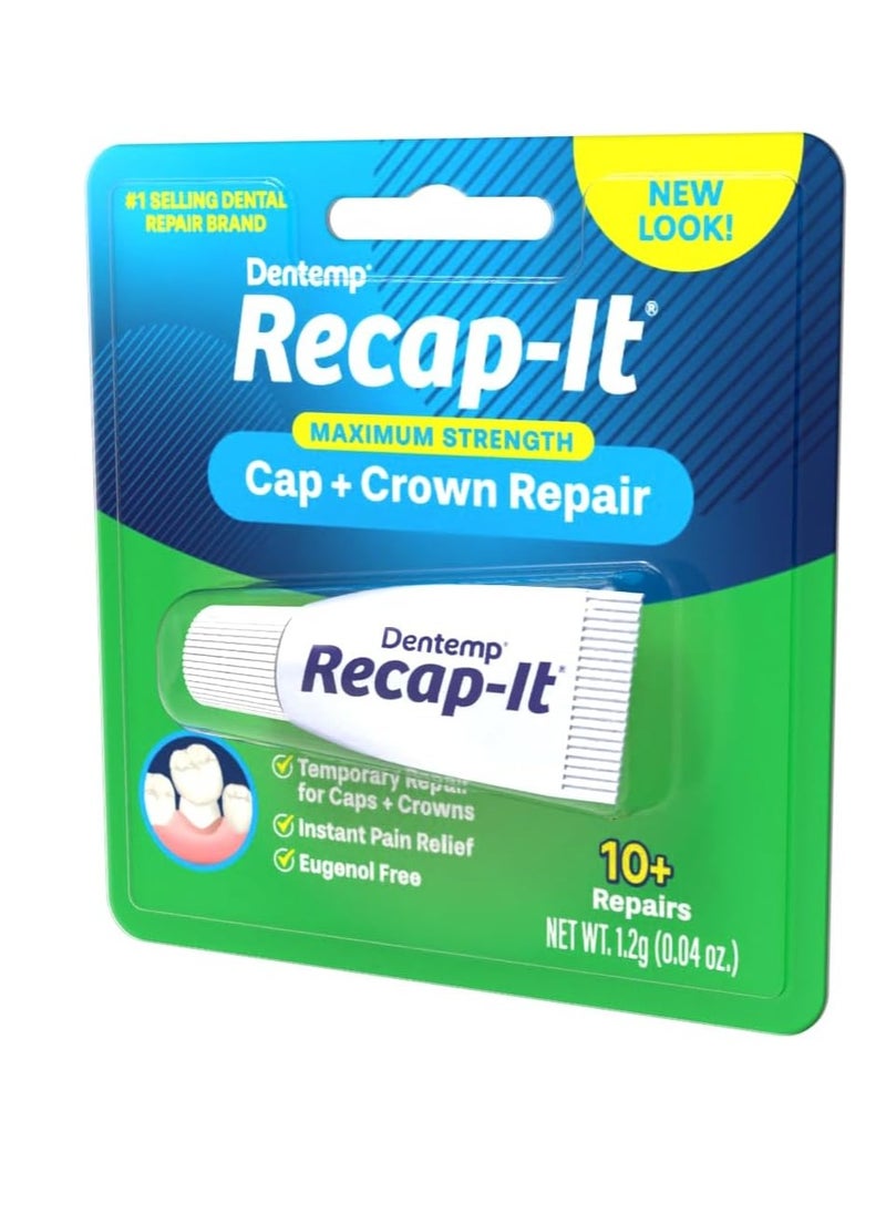 Dentemp Recap-It Cap and Crown Repair Dental Kit - Fast Acting Formula Dental Cement for Loose Caps (Pack of 1) - Temporary Cement for Crown and Bridge