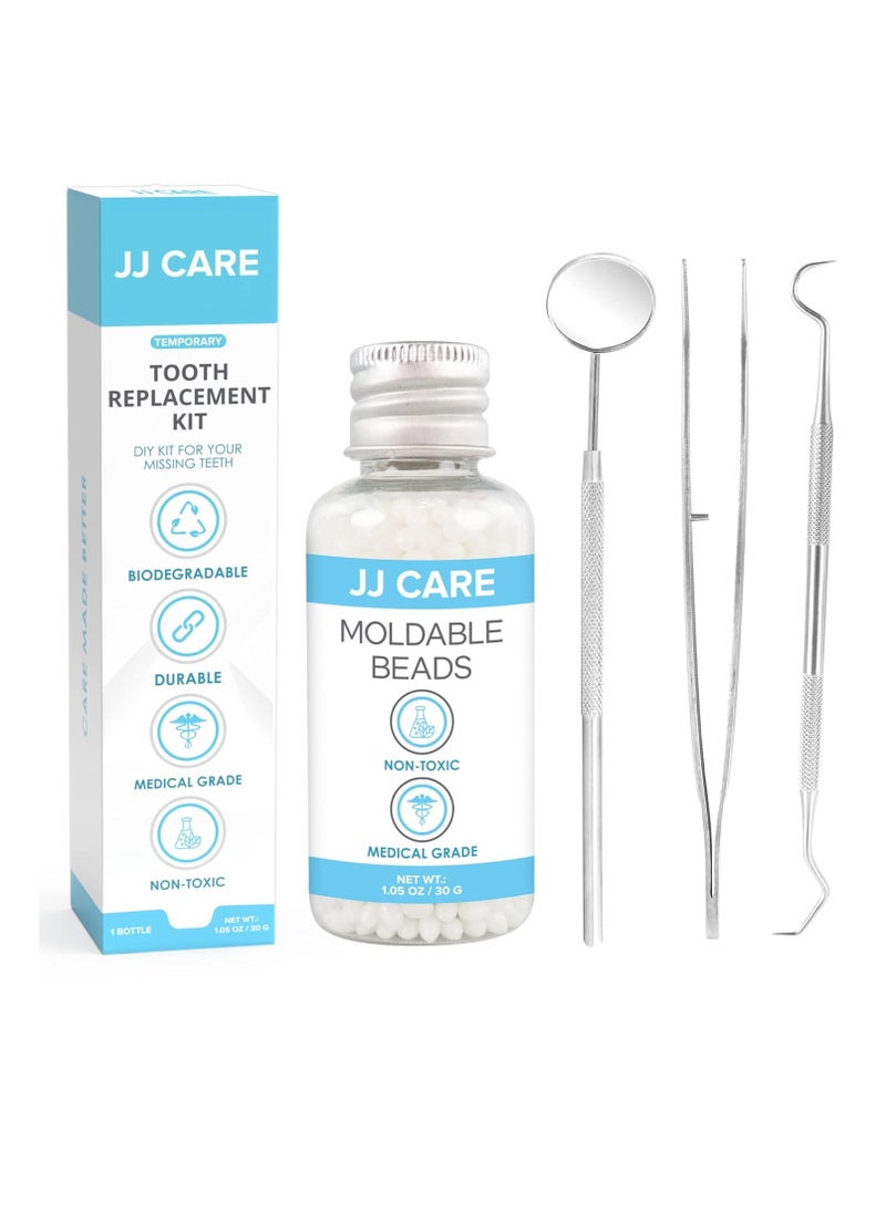 JJ CARE Temporary Tooth Replacement Kit with Dental Tools, Moldable Thermoplastic Beads Tooth Filler for Gaps, Missing or Broken Tooth, DIY Chipped Tooth Repair Kit (for up to 20 Teeth Repair)