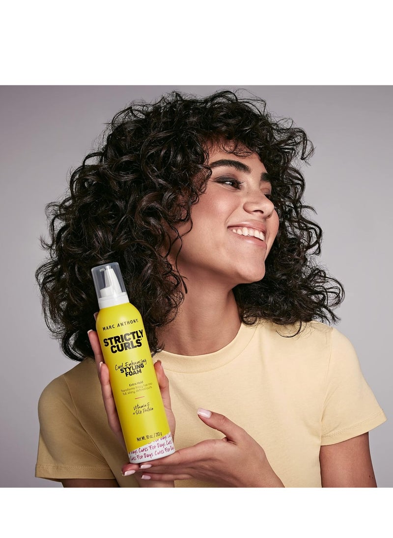 Strictly Curl Enhancing Styling Foam Extra Hold Vitamin E and Silk Proteins Transforms Frizzy Hair to Full Shiny Defined Curls Sulfate Free Anti Frizz Mousse Product