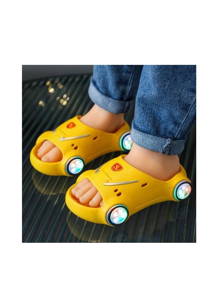 Children's Cute Sports Car Illuminated Slippers Soft Bottom Anti Slip Baby Slippers