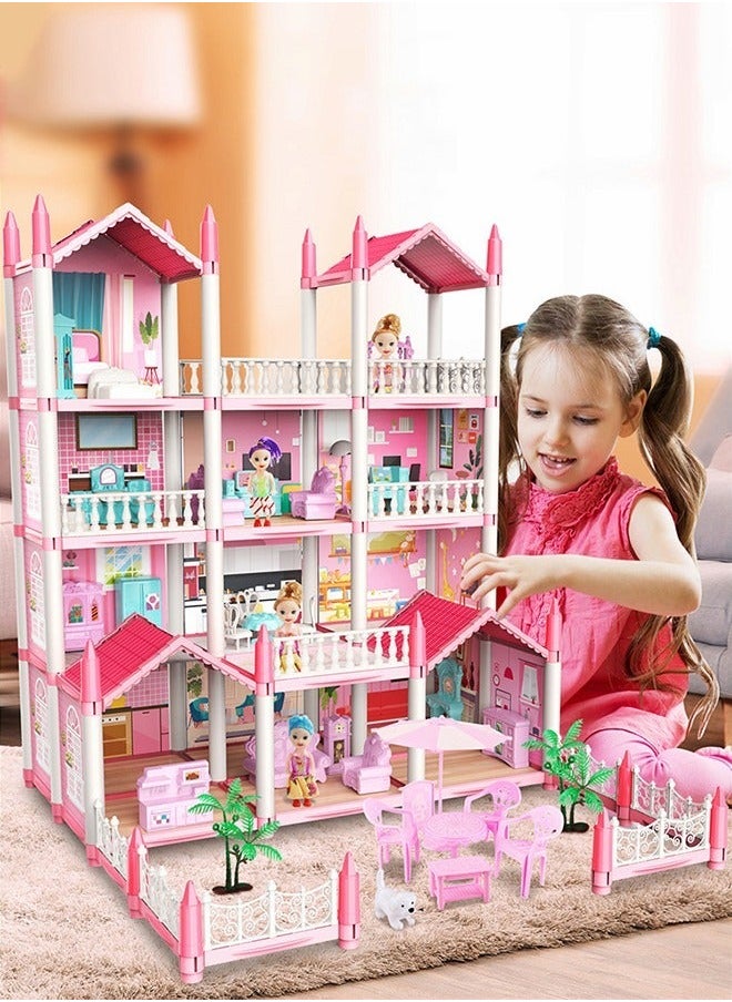 Doll House, 3 Story 9 Rooms Villa DIY Building Playset, Decorating Dollhouse Accessories and Furniture, Playset Gift for kids