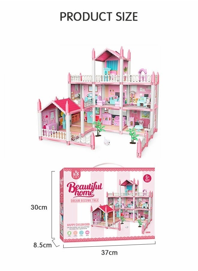 Doll House, 3 Story 9 Rooms Villa DIY Building Playset, Decorating Dollhouse Accessories and Furniture, Playset Gift for kids