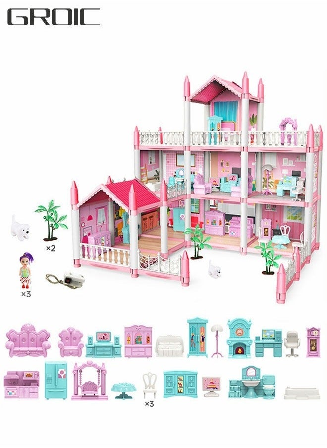 Doll House, 3 Story 9 Rooms Villa DIY Building Playset, Decorating Dollhouse Accessories and Furniture, Playset Gift for kids