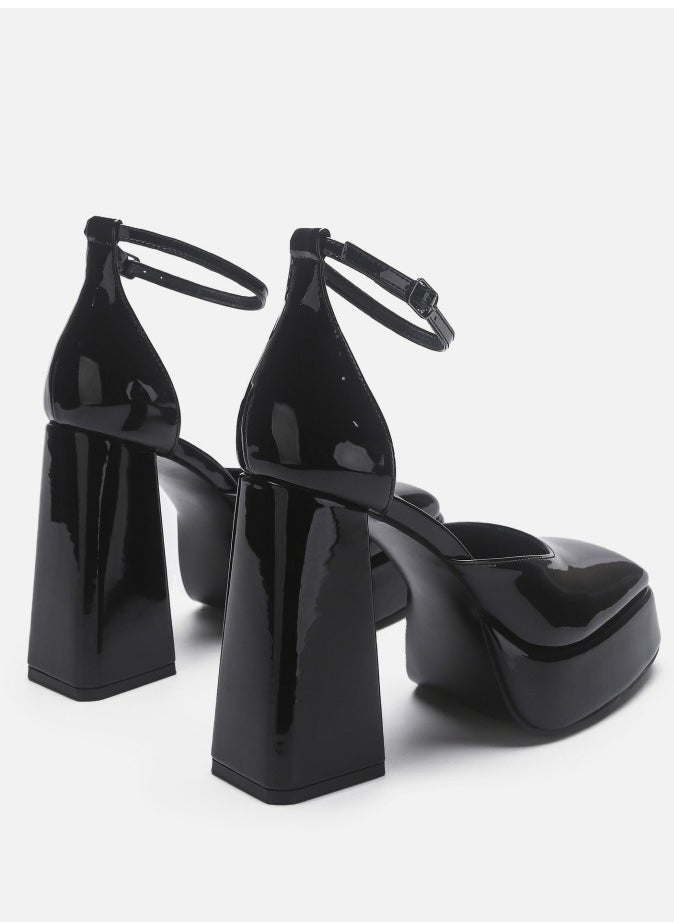 Women's Platform Heels Chunky High Heel Pumps Block Heels Ankle Strap Closed Toe Pumps Black