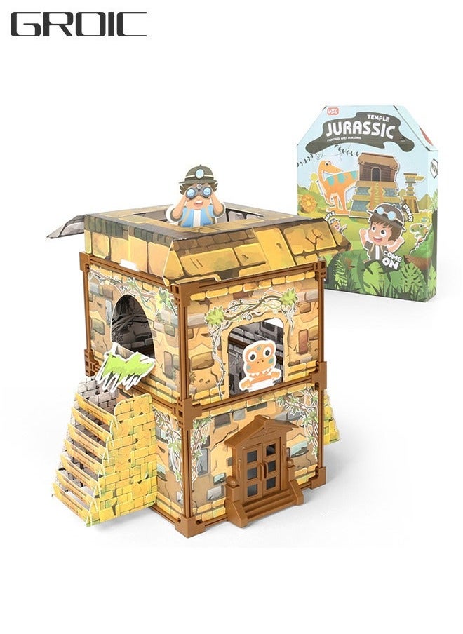 Dinosaur Castle 3D Jigsaw Puzzle Assembling Toys for Kids and Adults Graffiti on The Back