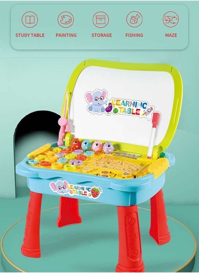 Children's Multi-function Study Table, Learning Drawing And Writing Board, Fishing Game, Maze Flying Chess Toys Educational Science Education