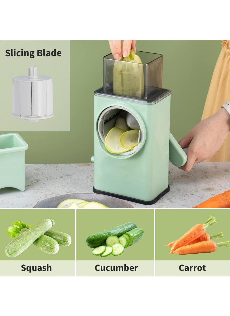 Rotary Cheese Grater Shredder - 3 Interchangeable Blades, Kitchen Manual Speed Slicer with Handle Strong Suction Base for Potato, Carrot, Vegetables, Nuts, Zucchini