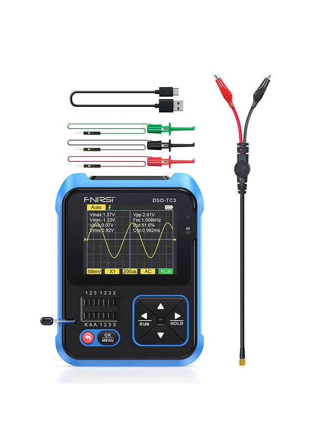 3in1 Digital Oscilloscope Transistor Tester Function Signal Generator Meter Handheld Oscilloscope 2.4inch TFT Display 10MS/s Sample Rate 500KHz Bandwidth Oscillometer