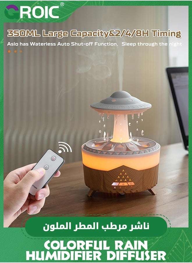 Raindrop Aromatherapy Humidifier, Essential Oil Diffuser with 7 Colors LED Lights, Air Humidifiers, Water Drip Humidifier Remote Waterfall Lamp UFO for Home Bedroom (Wood)