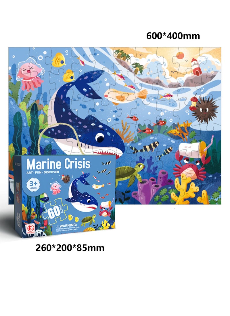 Educational Children's Floor Jigsaw Puzzle Toy, Preschool Learning and Educational Toy, Gift for 3-4 Years Old Boys and Girls (60 Pieces Ocean World)