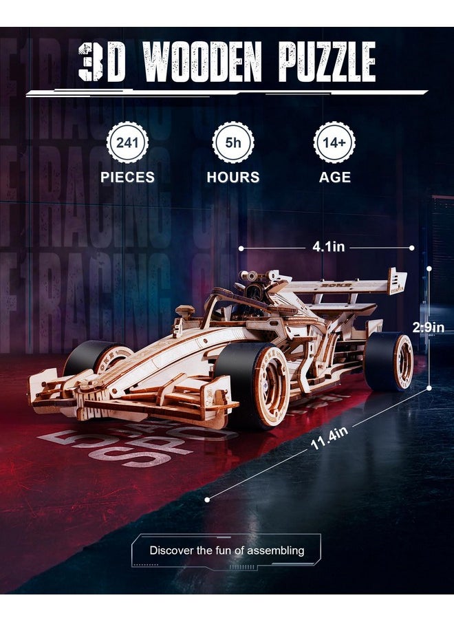 3D Wooden Puzzle 1:18 Scale Formula Racing Cars For Adults, 5 Hour Build, Wind Up Toys Model Car Kits For Adults To Build, Ideal Gift For Boys And Men