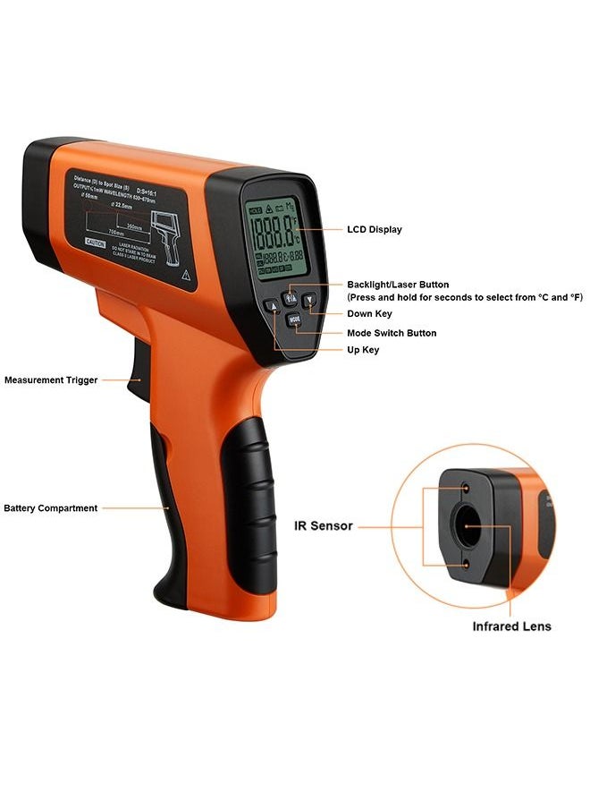 INKBIRD Dual Laser Infrared Thermometer for Cooking -50℃~750℃ Non-Contact Infrared Thermometer Gun for Pizza Oven Laser Temperature Gun with Holster DS Ratio 16:1 LCD Backlit INK-IFT03 OR