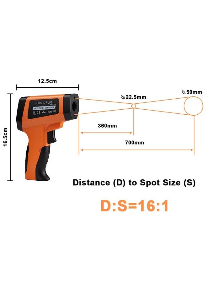 INKBIRD Dual Laser Infrared Thermometer for Cooking -50℃~750℃ Non-Contact Infrared Thermometer Gun for Pizza Oven Laser Temperature Gun with Holster DS Ratio 16:1 LCD Backlit INK-IFT03 OR