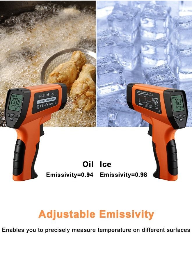 INKBIRD Dual Laser Infrared Thermometer for Cooking -50℃~750℃ Non-Contact Infrared Thermometer Gun for Pizza Oven Laser Temperature Gun with Holster DS Ratio 16:1 LCD Backlit INK-IFT03 OR