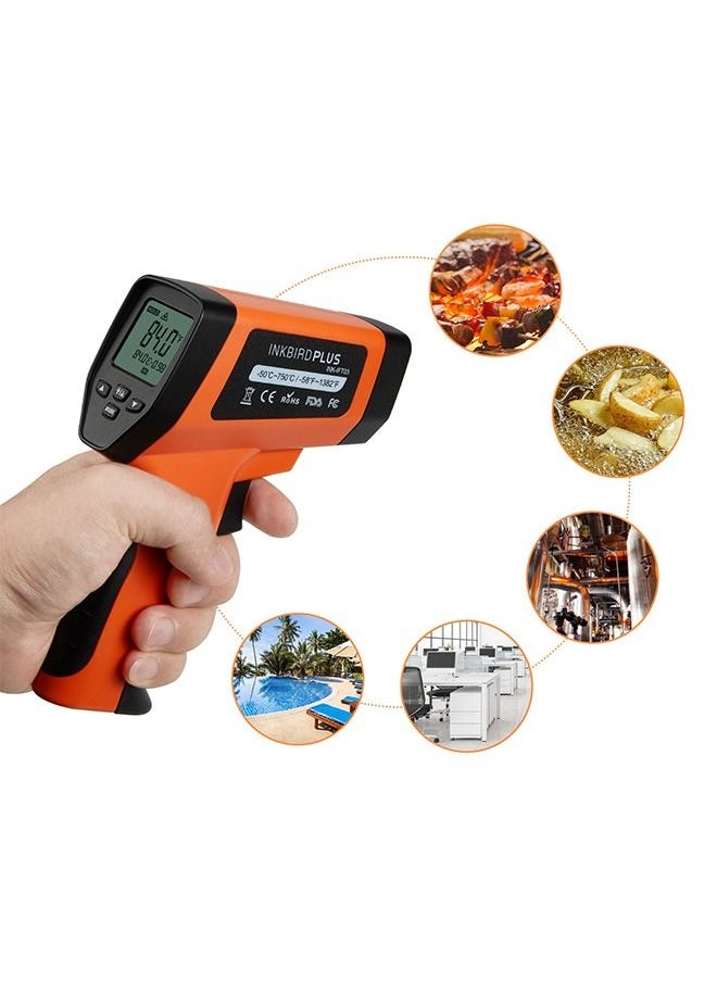 INKBIRD Dual Laser Infrared Thermometer for Cooking -50℃~750℃ Non-Contact Infrared Thermometer Gun for Pizza Oven Laser Temperature Gun with Holster DS Ratio 16:1 LCD Backlit INK-IFT03 OR