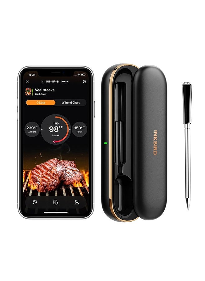 INKBIRD Wireless Bluetooth BBQ Thermometer 2-in-1 Truly Wireless Meat Thermometer INT-11P-B 91m/300ft App Control with Smart Temperature Alarms Ideal for Cooking Oven Grill